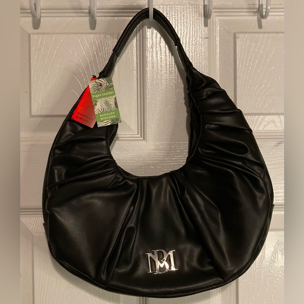 NWT Badgley Mischka black pleated shoulder bag.